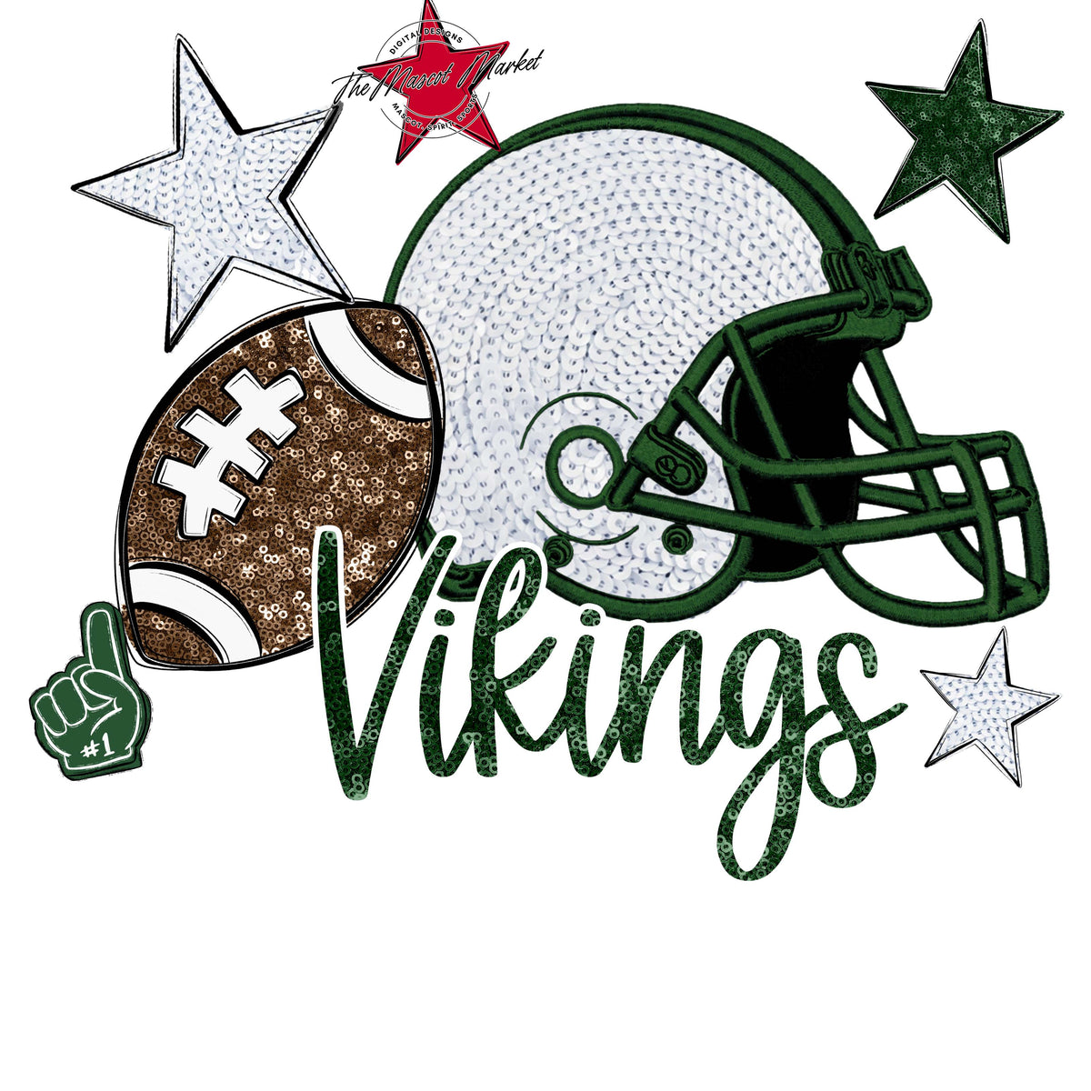Vikings Football Embroidered Sequins Design-Green