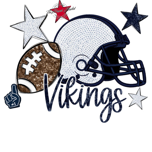 Vikings Football Embroidered Sequins Design-Navy