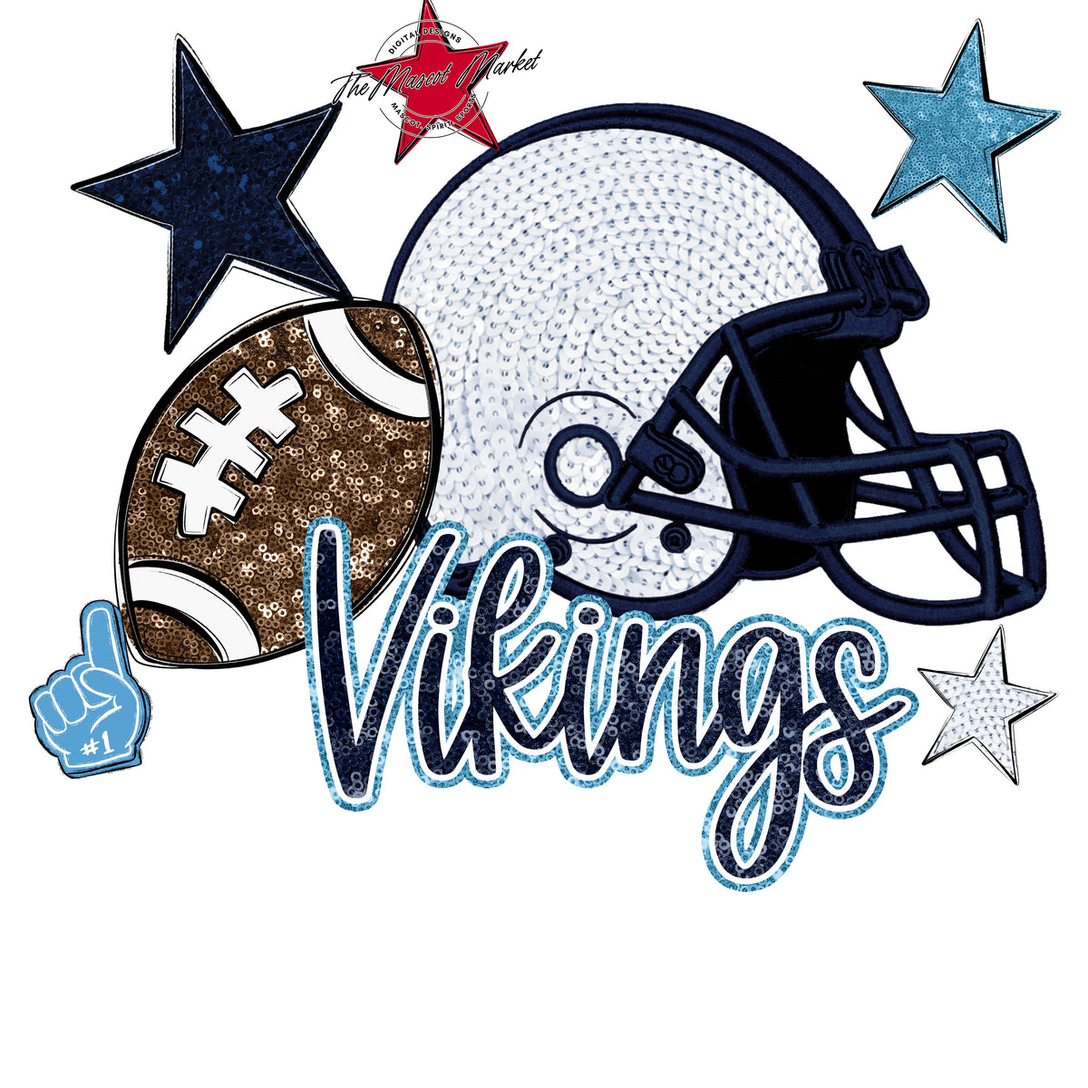 Vikings Football Embroidered Sequins Design-Navy & Carolina Blue