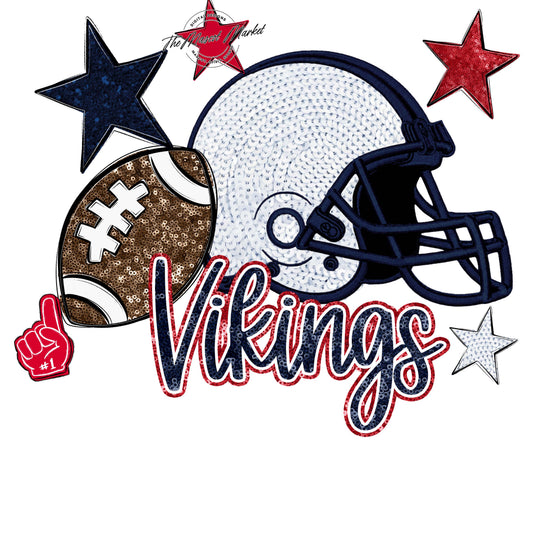 Vikings Football Embroidered Sequins Design-Navy & Red