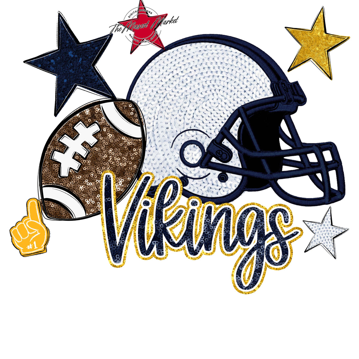 Vikings Football Embroidered Sequins Design-Navy & Yellow