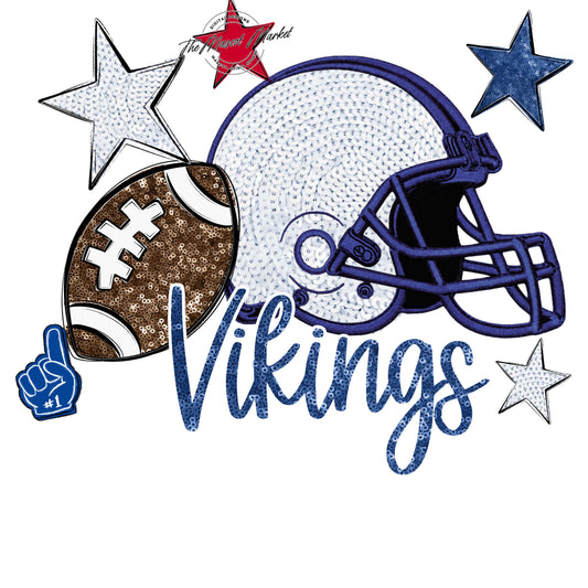 Vikings Football Embroidered Sequins Design-Off Blue