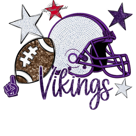 Vikings Football Embroidered Sequins Design-Purple