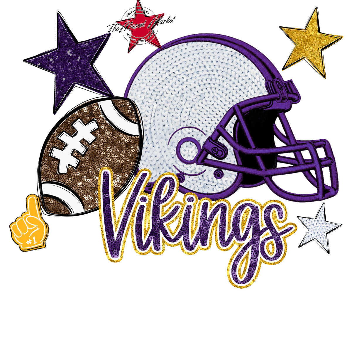 Vikings Football Embroidered Sequins Design-Purple & Yellow