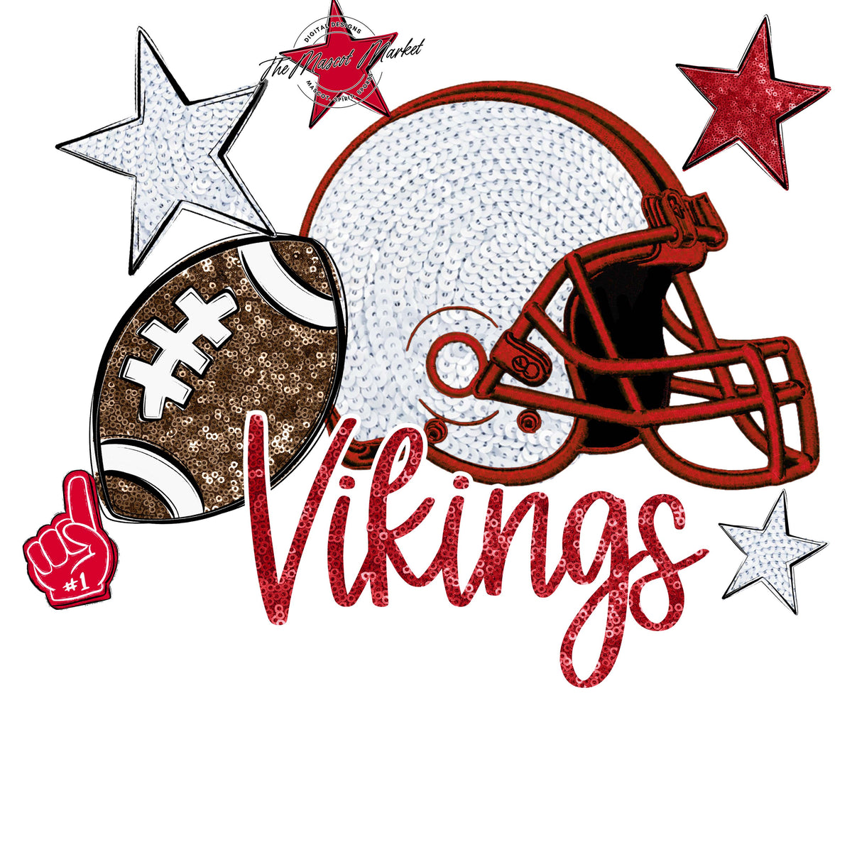 Vikings Football Embroidered Sequins Design-Red