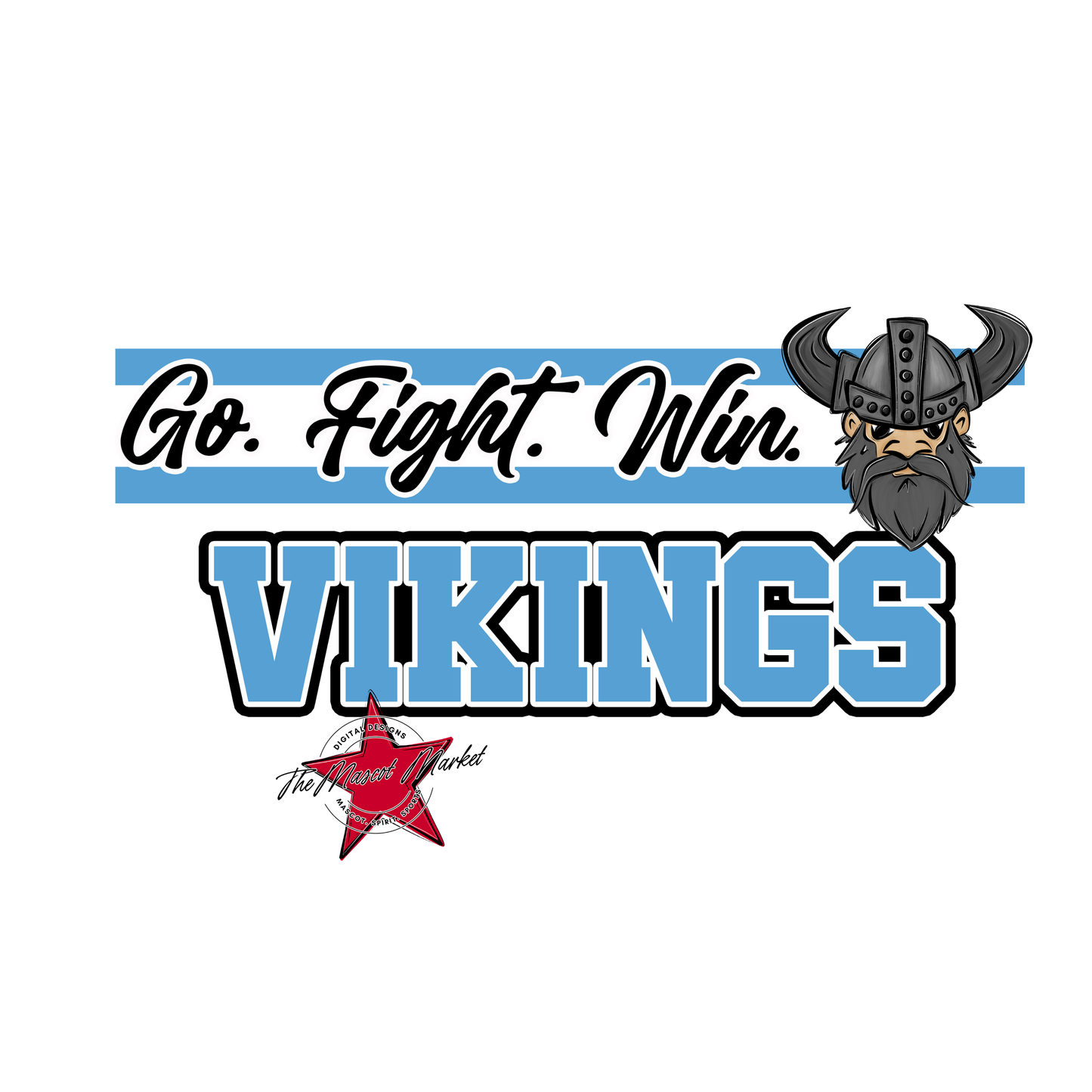 Vikings Go Fight Win Mascot Lines-Carolina Blue