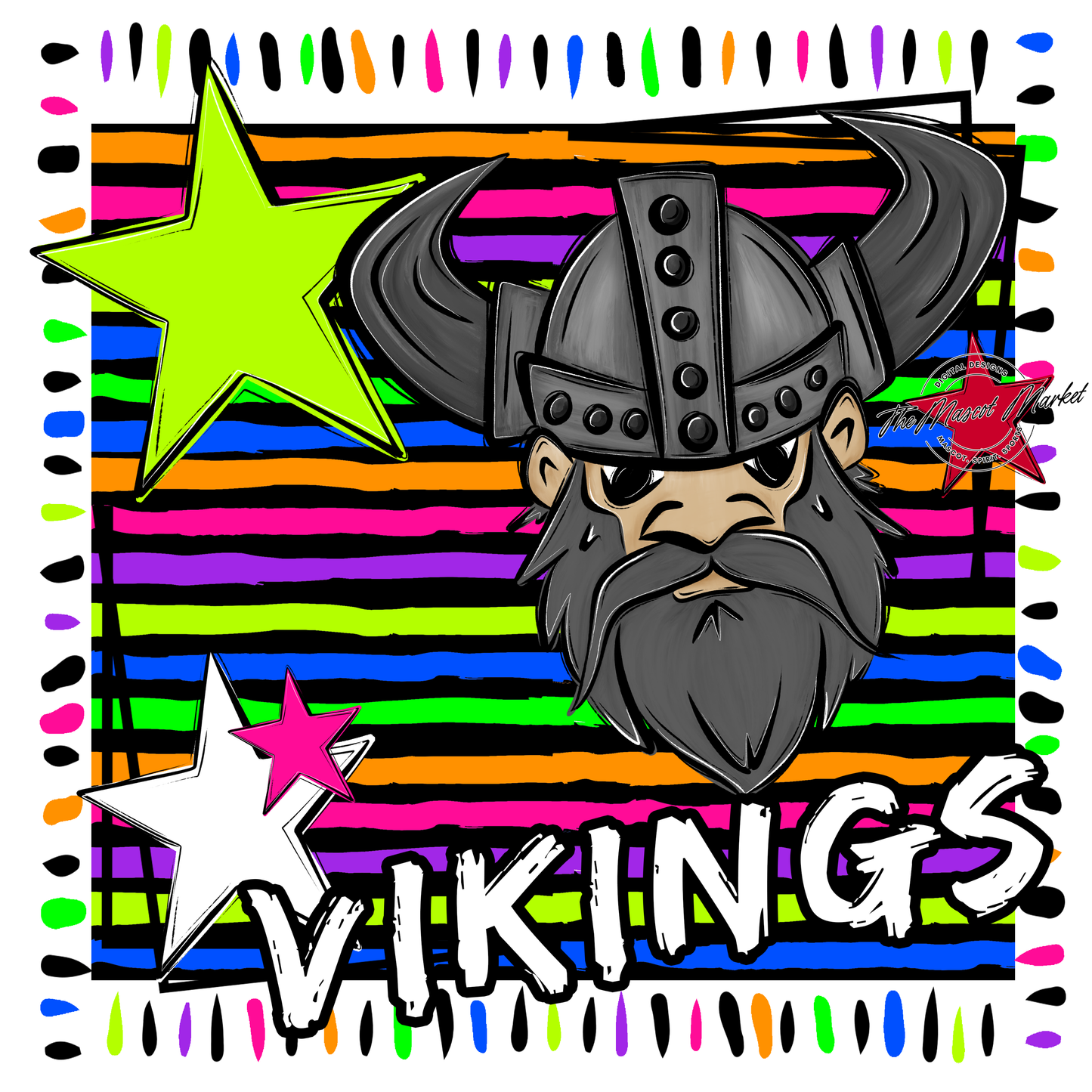 Vikings Mascot Frame-Neon Black