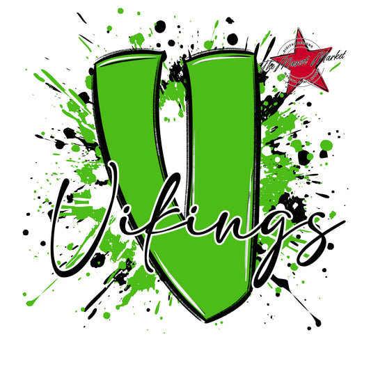 Vikings Mascot Splatter-Bright Green