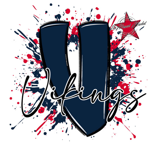 Vikings Mascot Splatter-Navy & Red