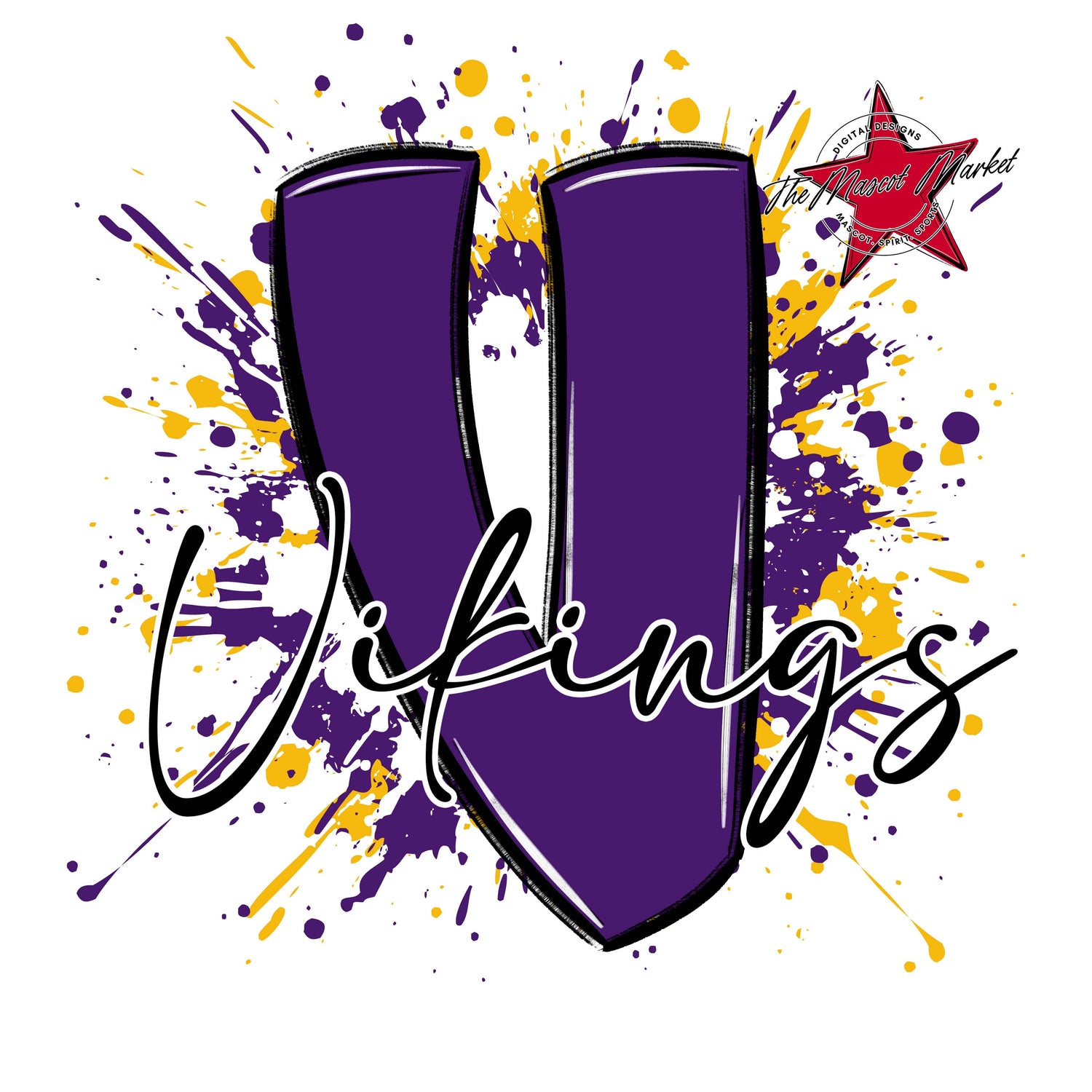 Vikings Mascot Splatter-Purple & Yellow