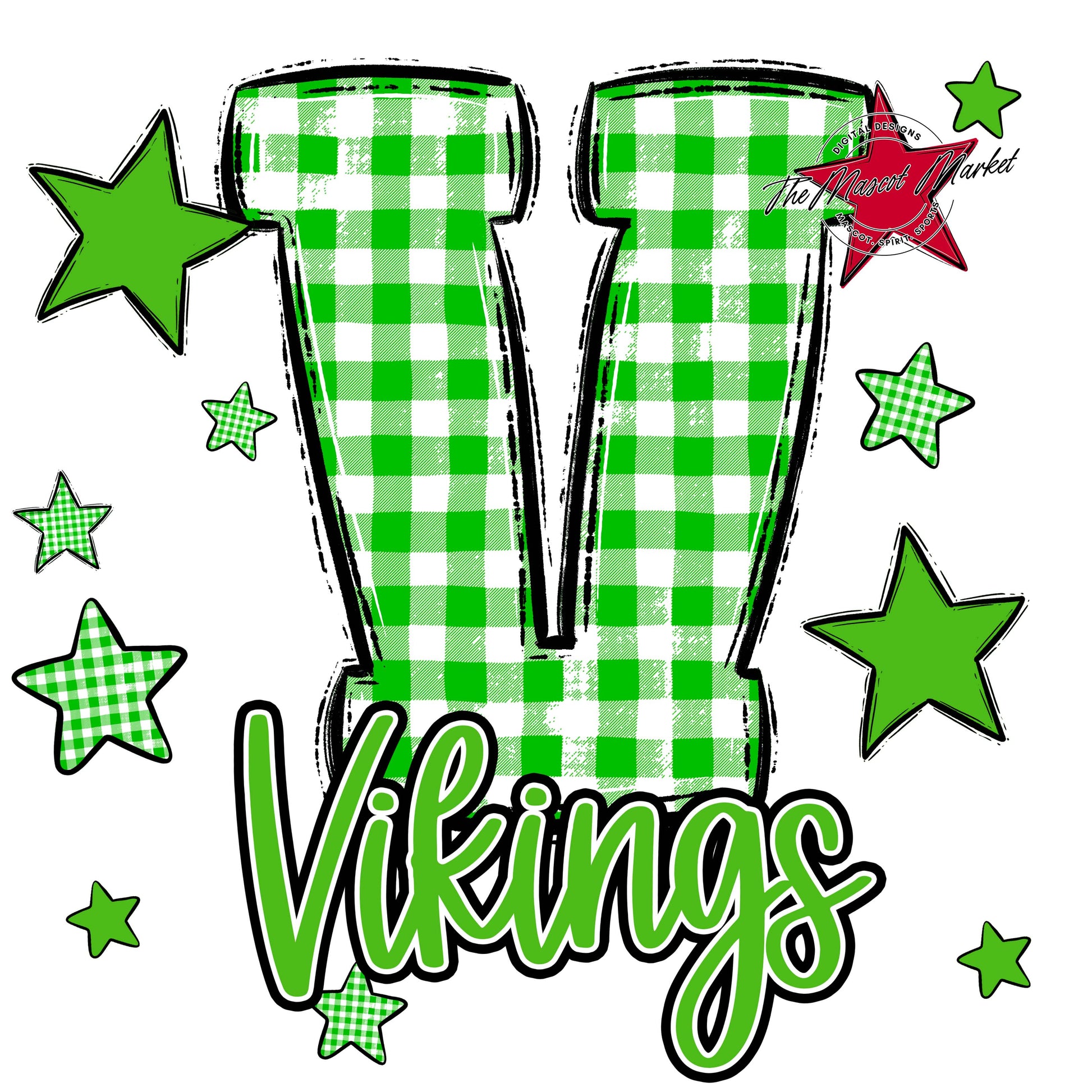 Vikings Plaid Star Design-Bright Green