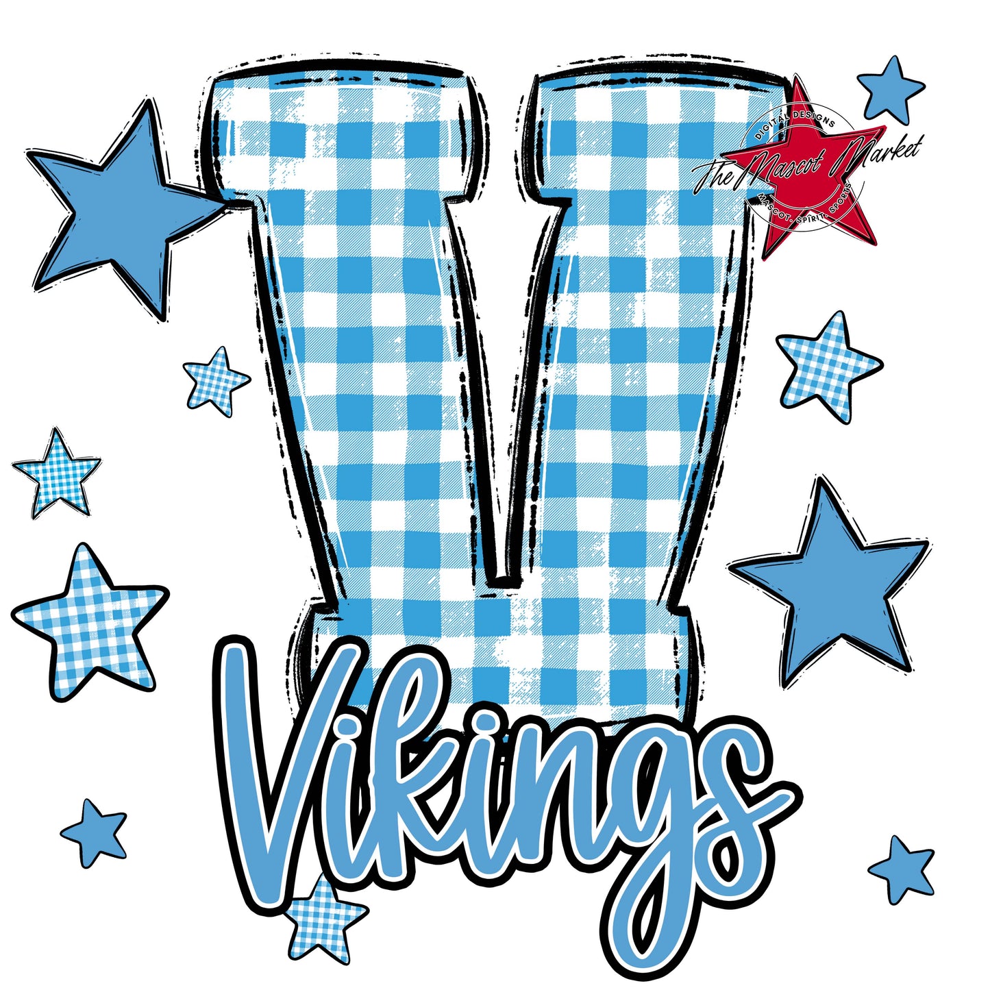 Vikings Plaid Star Design-Carolina Blue