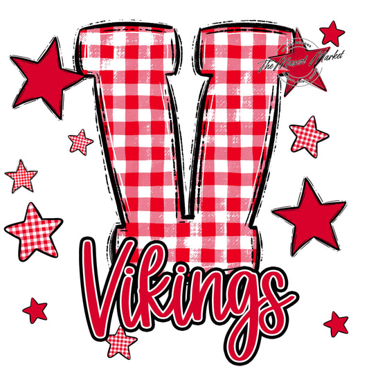 Vikings Plaid Star Design-Red