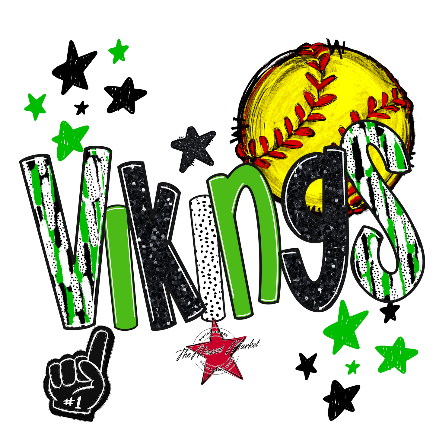 Vikings Softball Scrape-Bright Green