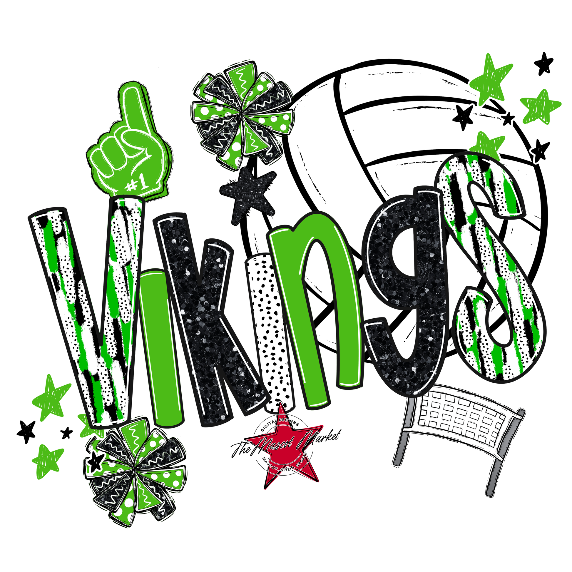Vikings Volleyball Scrape-Bright Green