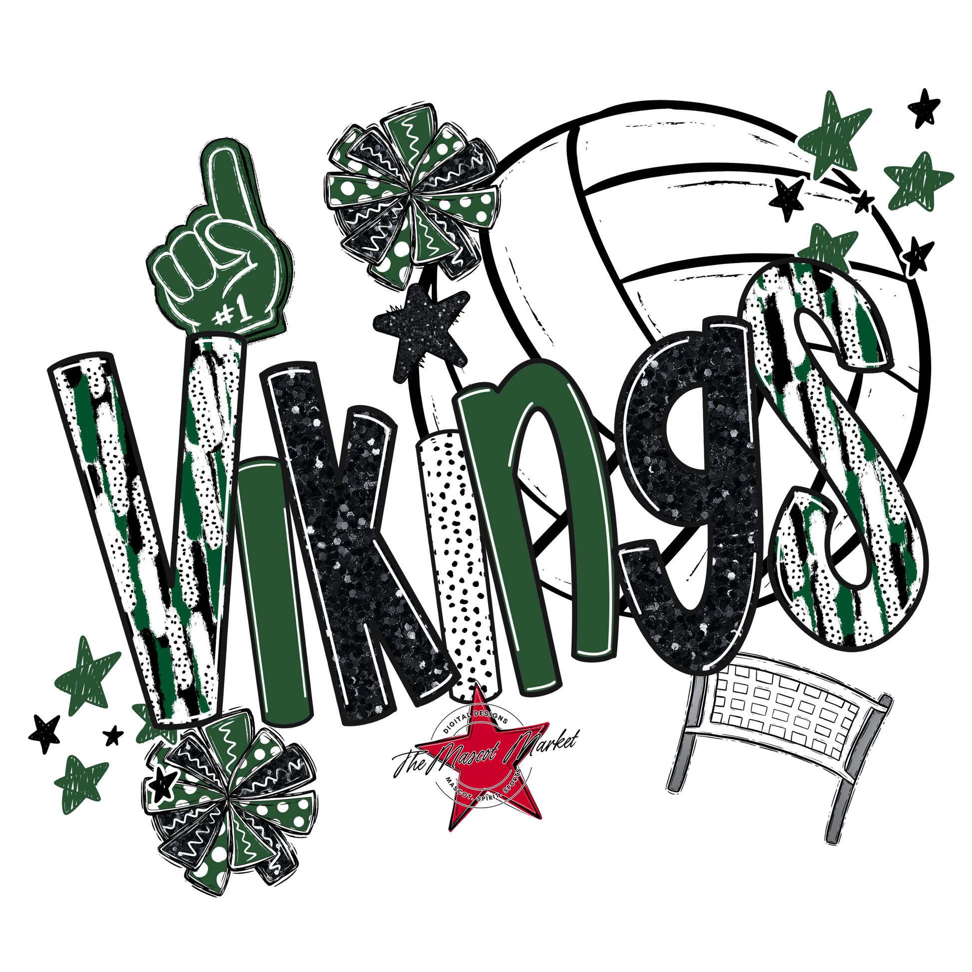 Vikings Volleyball Scrape-Green