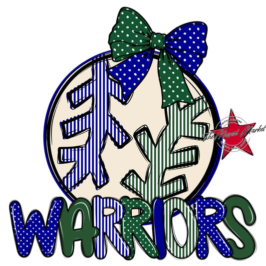 Warriors Baseball-Softball Spirit Design-Blue & Green