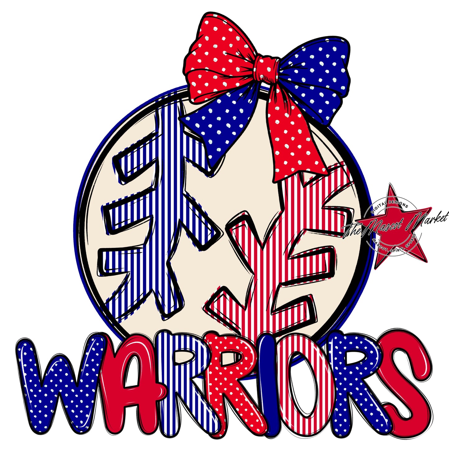 Warriors Baseball-Softball Spirit Design-Blue & Red