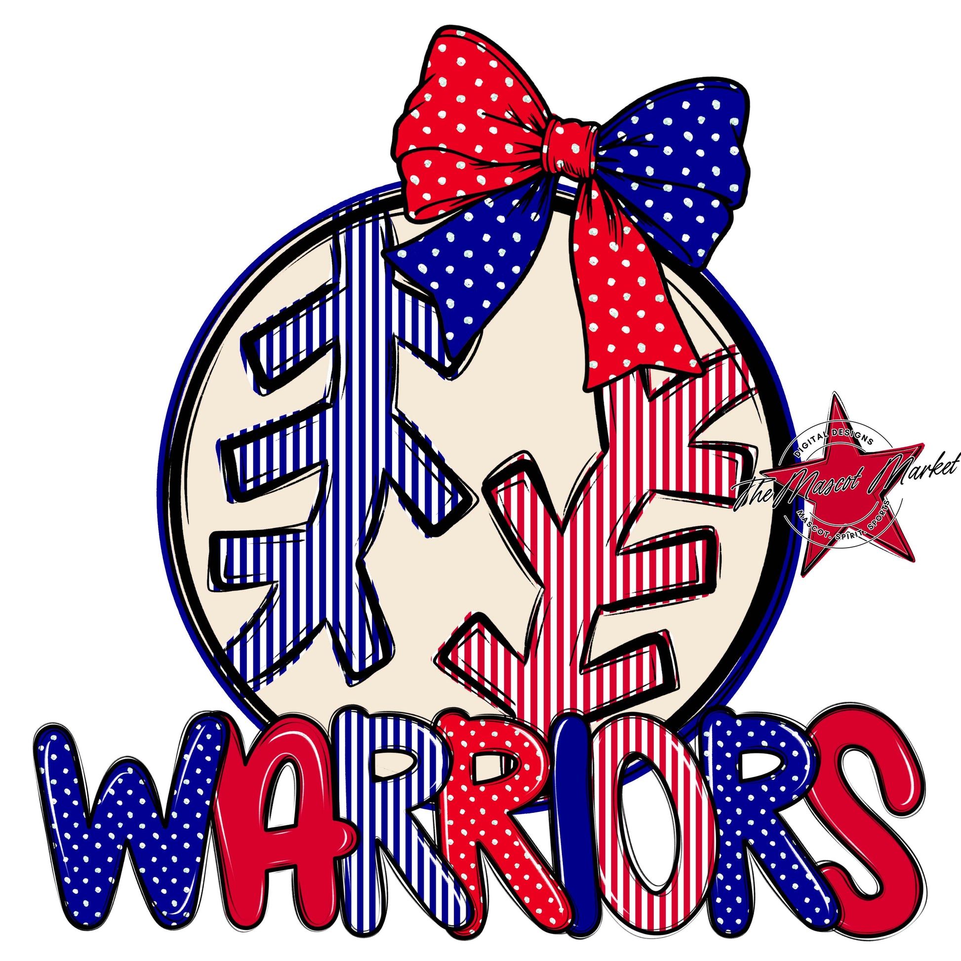 Warriors Baseball-Softball Spirit Design-Blue & Red