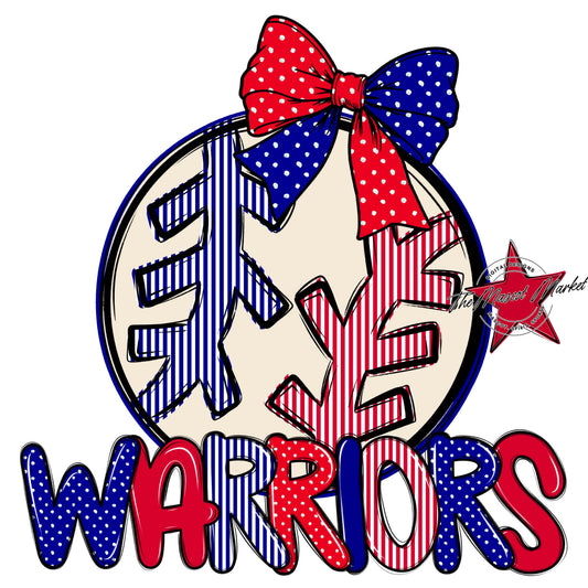 Warriors Baseball-Softball Spirit Design-Blue & Red