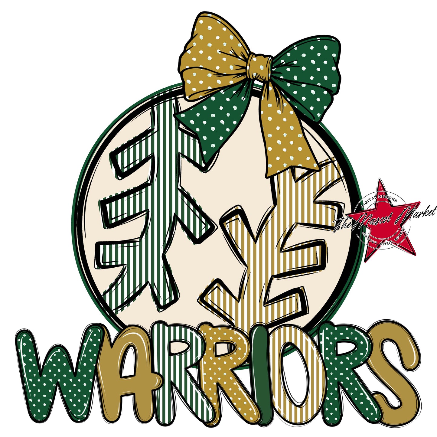 Warriors Baseball-Softball Spirit Design-Green & Gold