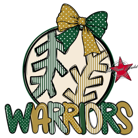 Warriors Baseball-Softball Spirit Design-Green & Gold