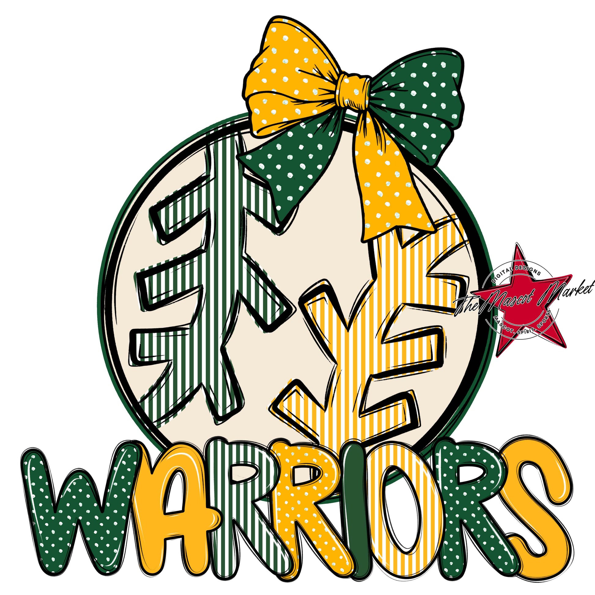 Warriors Baseball-Softball Spirit Design-Green & Yellow