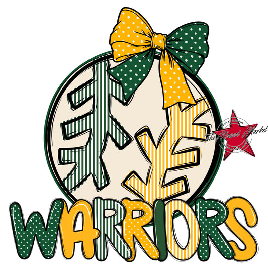 Warriors Baseball-Softball Spirit Design-Green & Yellow