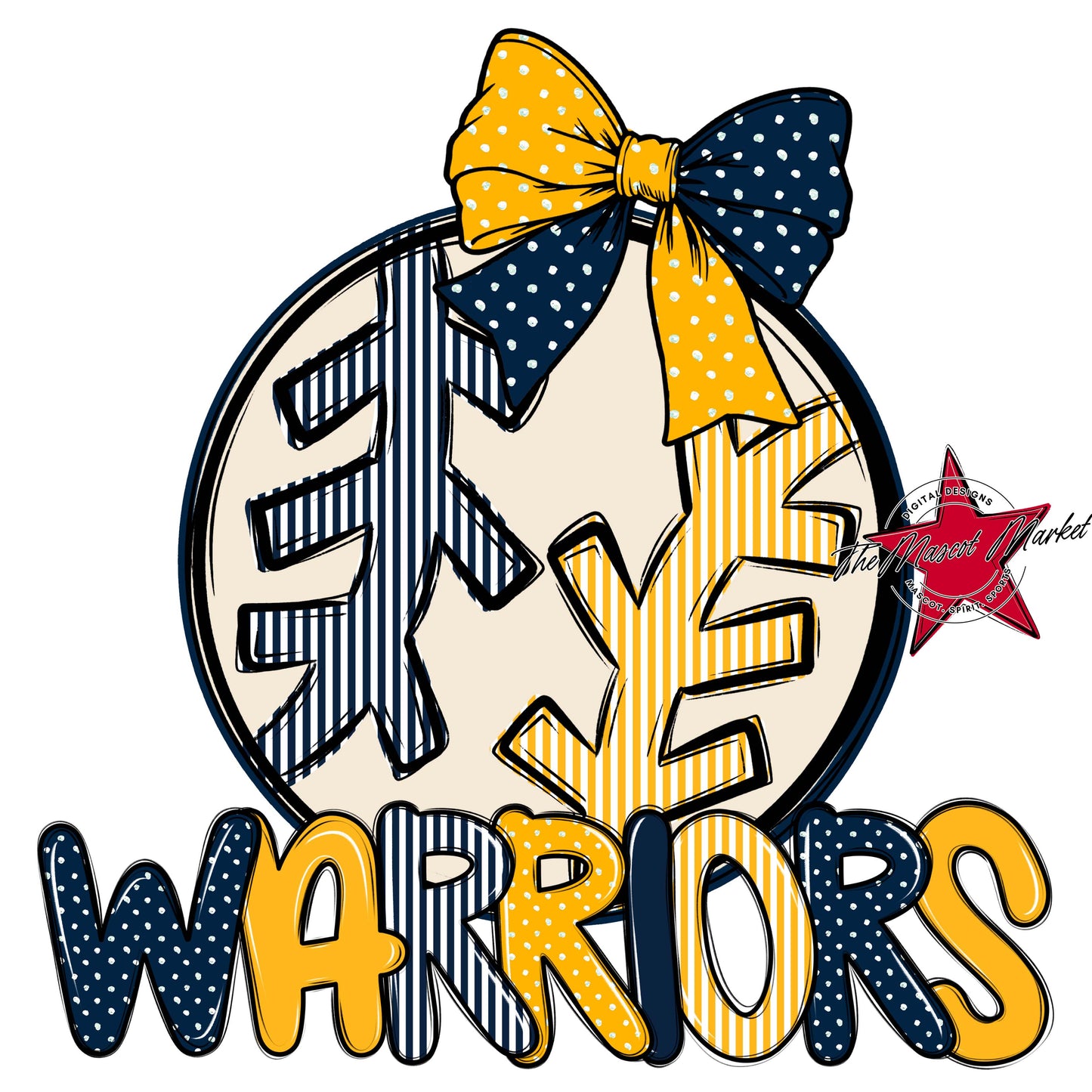 Warriors Baseball-Softball Spirit Design-Navy & Yellow