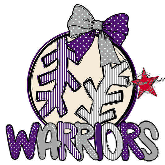Warriors Baseball-Softball Spirit Design-Purple & Grey