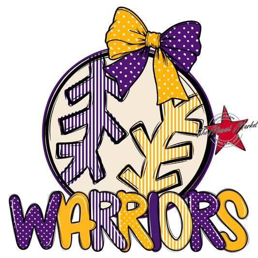 Warriors Baseball-Softball Spirit Design-Purple & Yellow