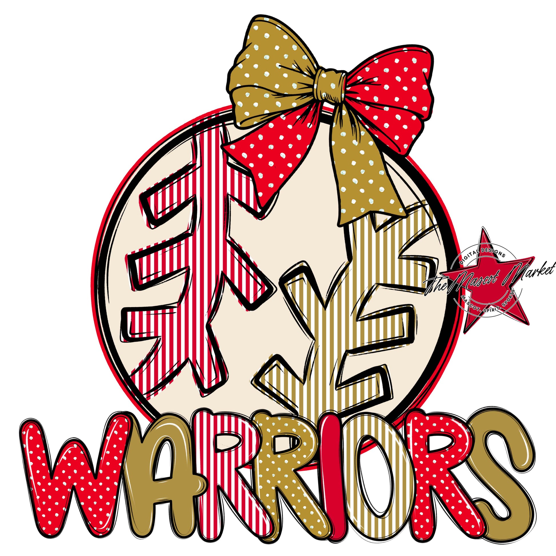 Warriors Baseball-Softball Spirit Design-Red & Gold
