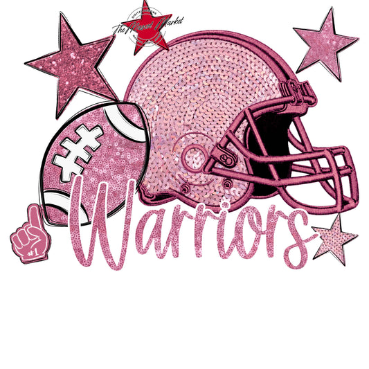 Warriors Football Embroidered Sequins Design-Pink Out