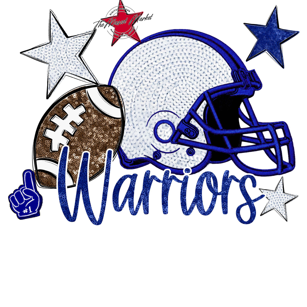 Warriors Football Embroidered Sequins Design-Blue