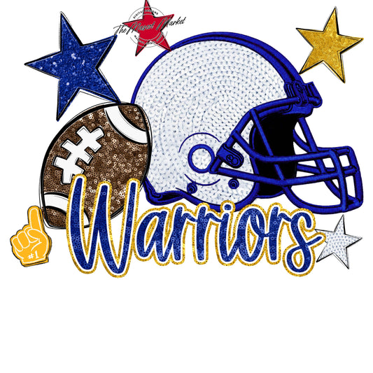 Warriors Football Embroidered Sequins Design-Blue & Yellow
