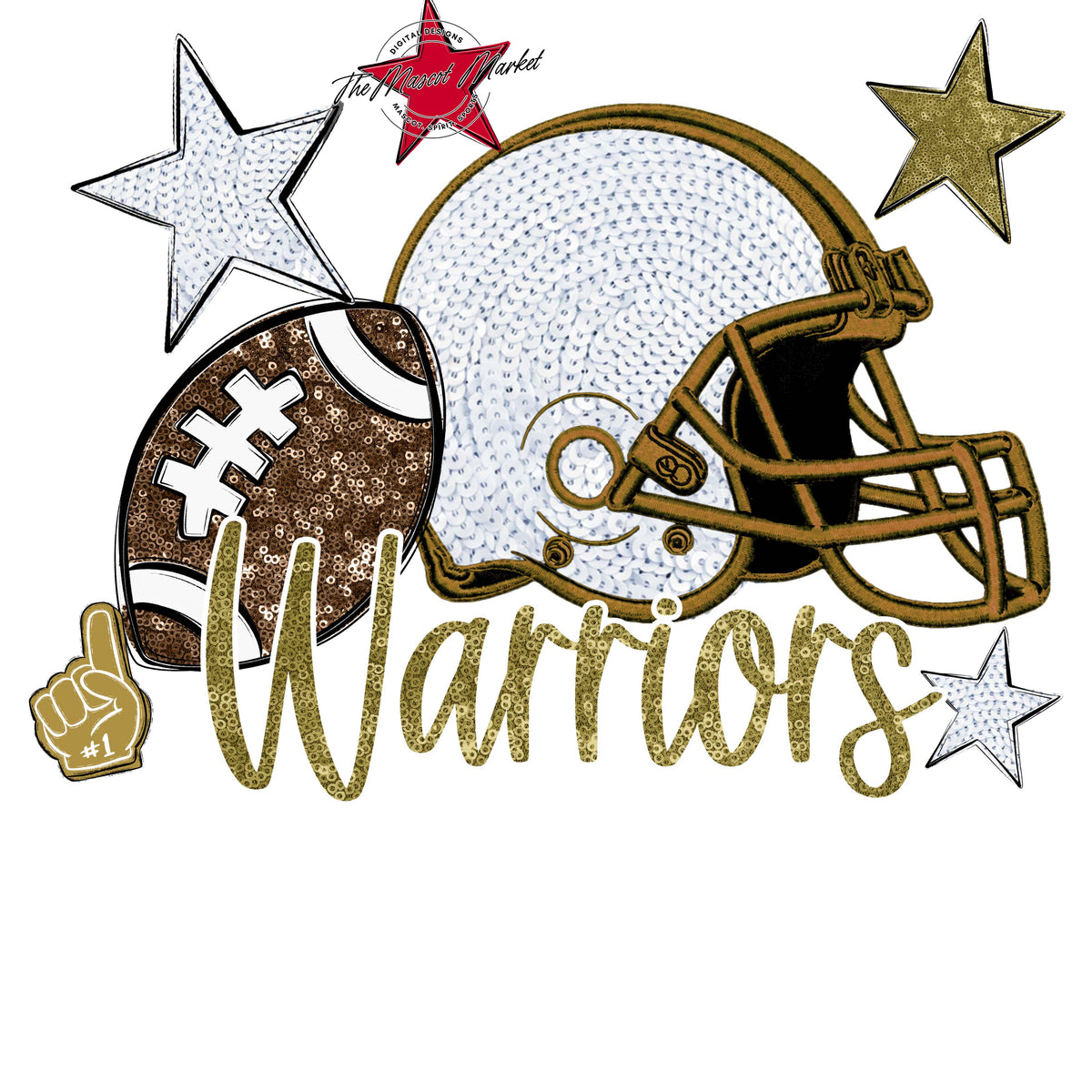 Warriors Football Embroidered Sequins Design-Gold