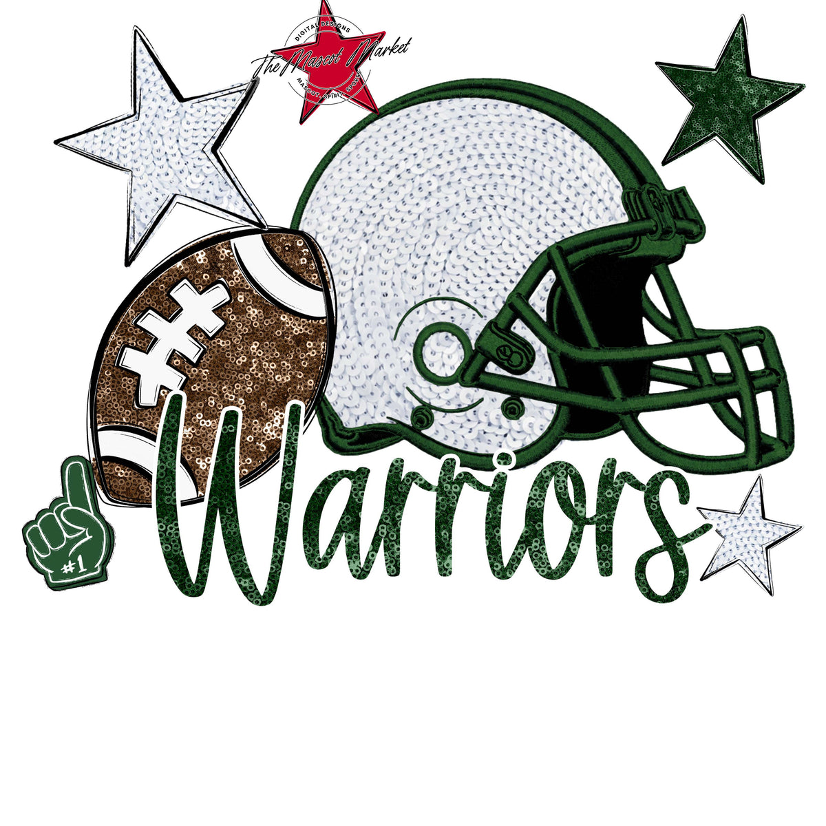 Warriors Football Embroidered Sequins Design-Green