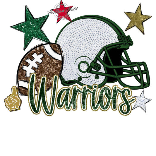 Warriors Football Embroidered Sequins Design-Green & Gold