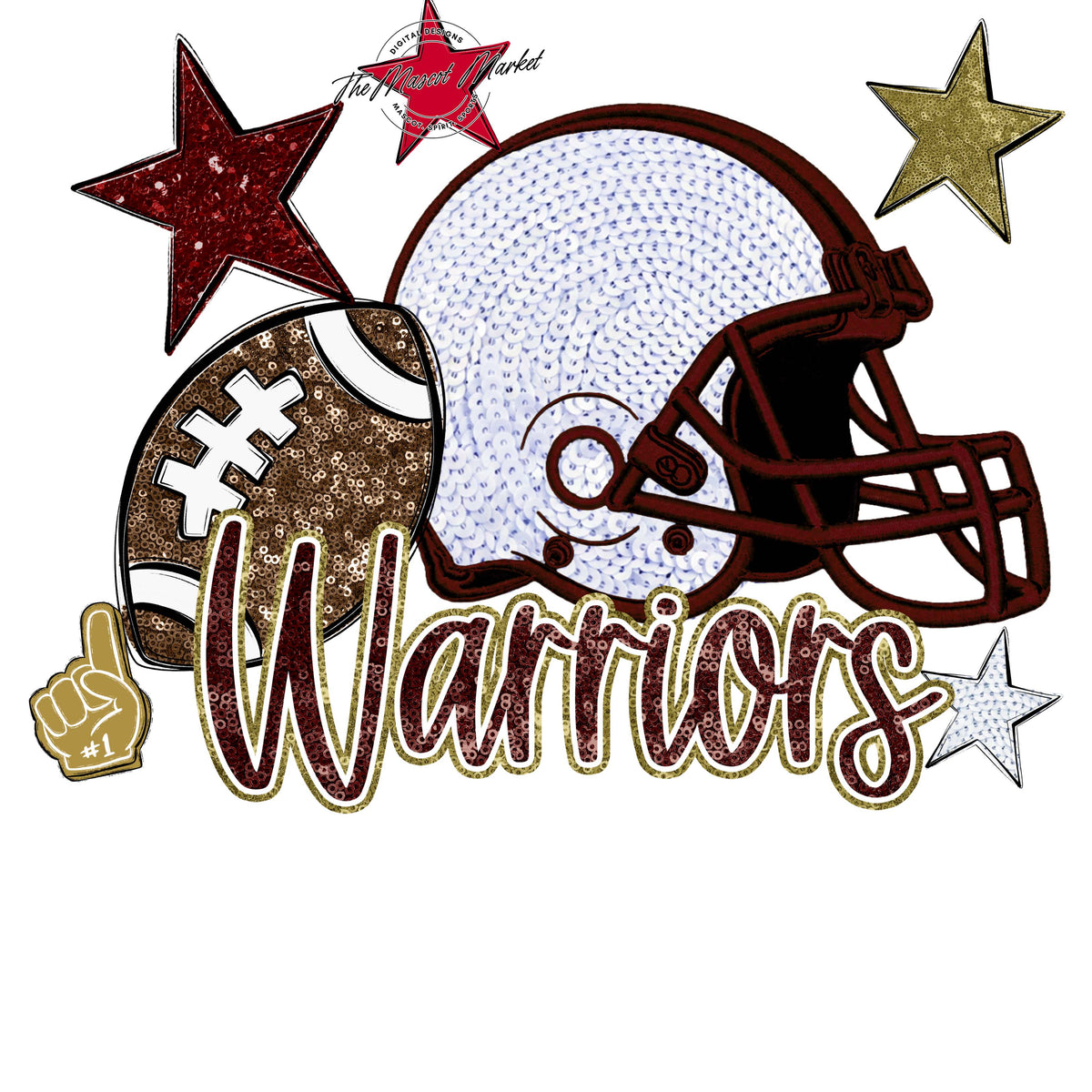 Warriors Football Embroidered Sequins Design-Maroon & Gold