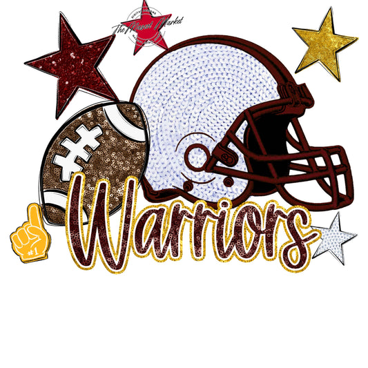 Warriors Football Embroidered Sequins Design-Maroon & Yellow