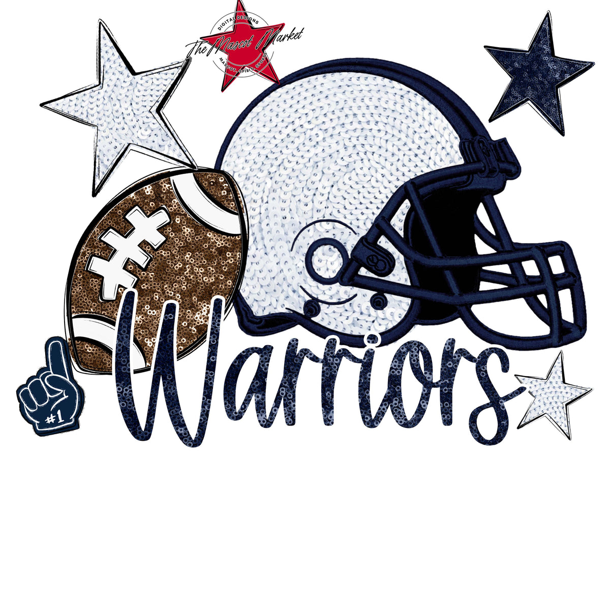 Warriors Football Embroidered Sequins Design-Navy