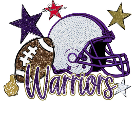 Warriors Football Embroidered Sequins Design-Purple & Gold
