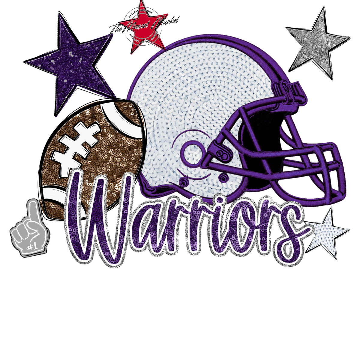Warriors Football Embroidered Sequins Design-Purple & Grey