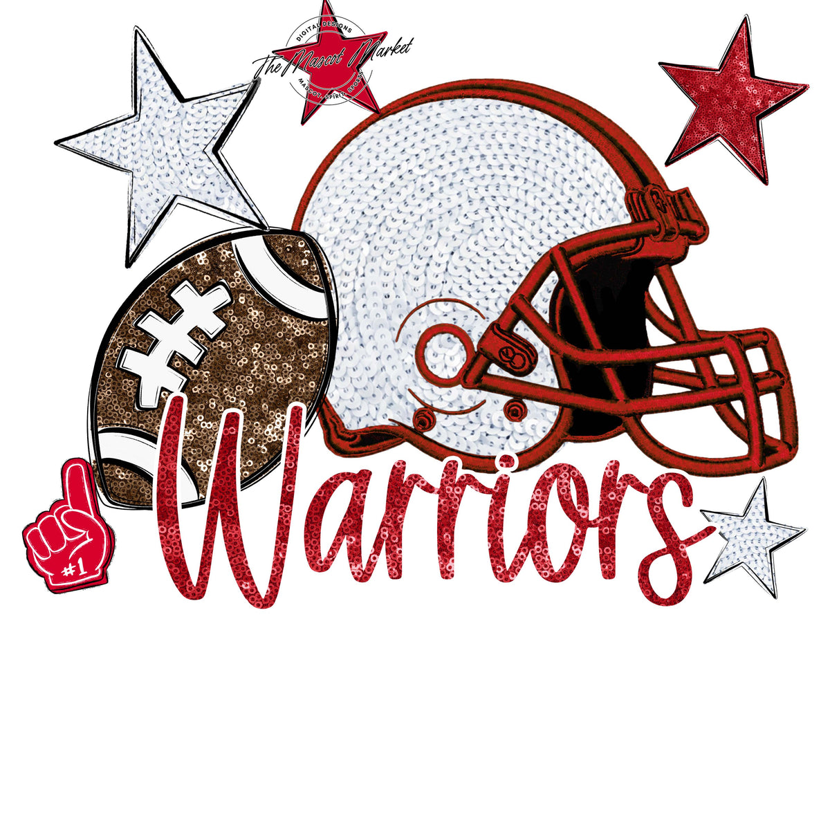 Warriors Football Embroidered Sequins Design-Red