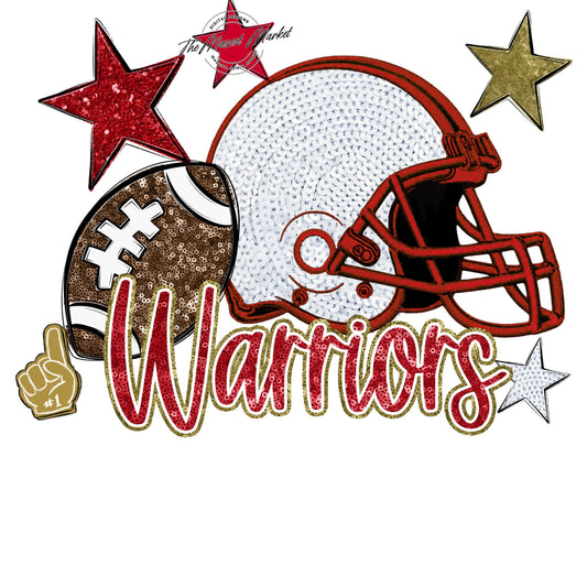 Warriors Football Embroidered Sequins Design-Red & Gold