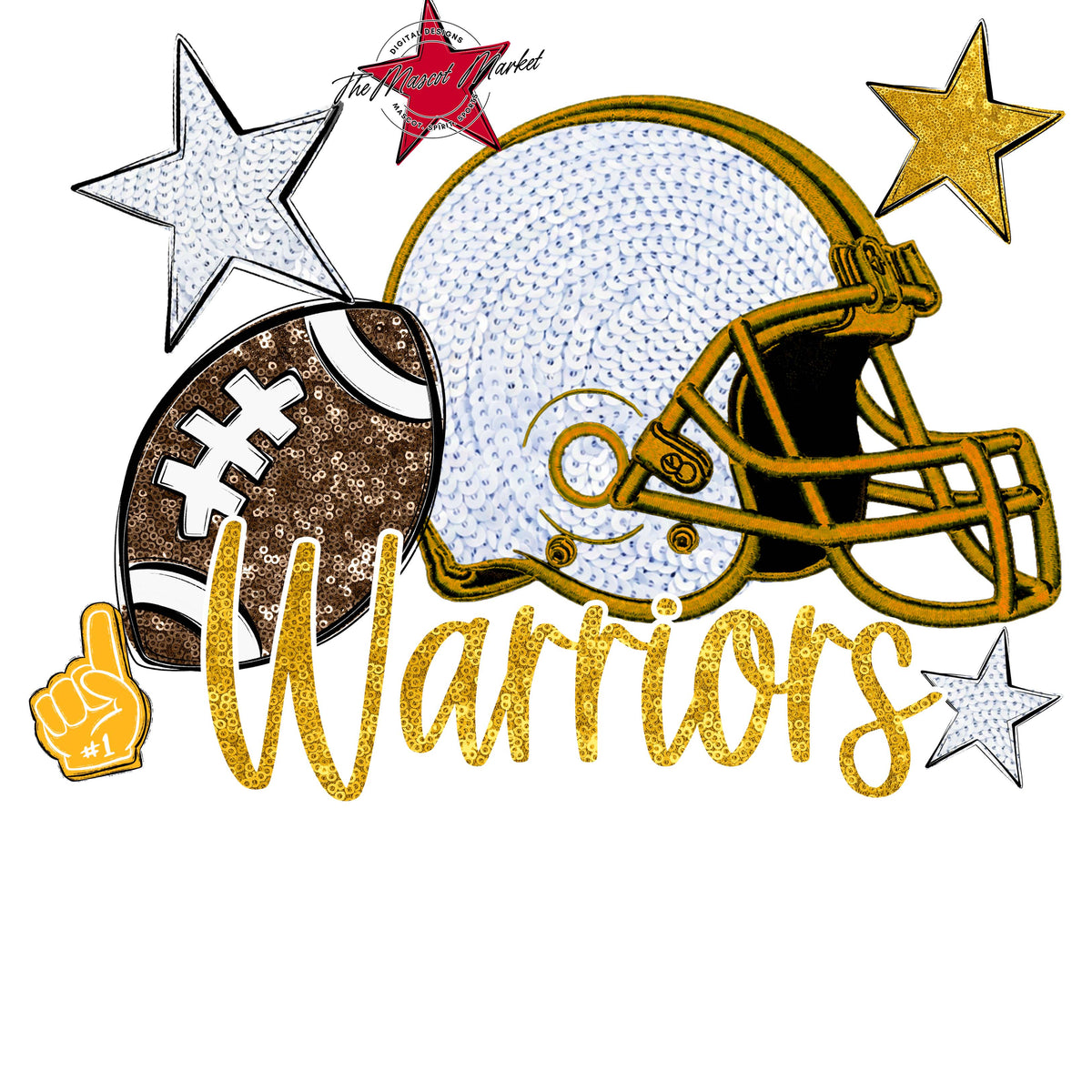 Warriors Football Embroidered Sequins Design-Yellow