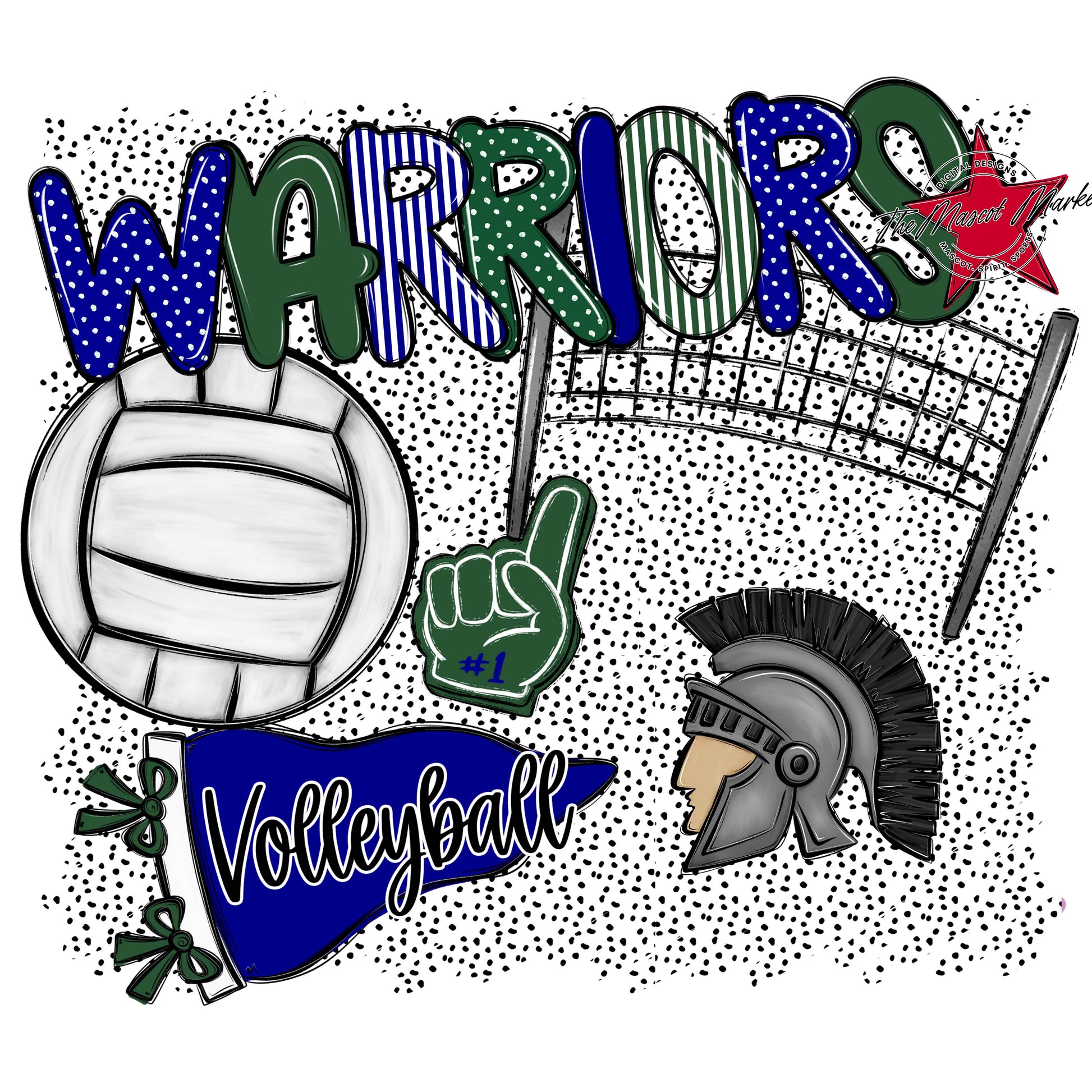 Warriors Volleyball Spirit-Blue & Green