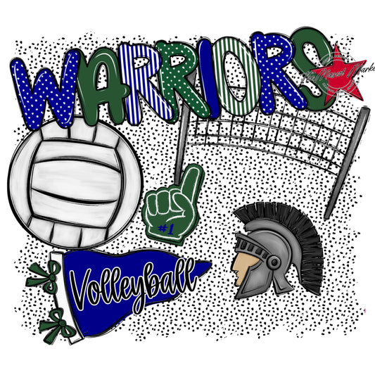 Warriors Volleyball Spirit-Blue & Green