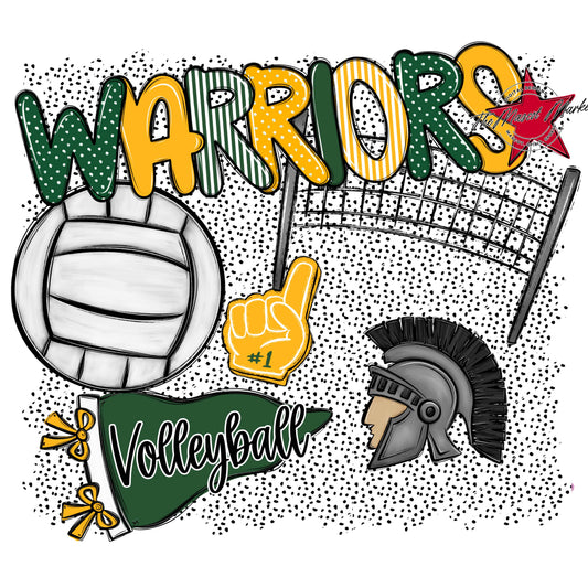 Warriors Volleyball Spirit-Green & Yellow