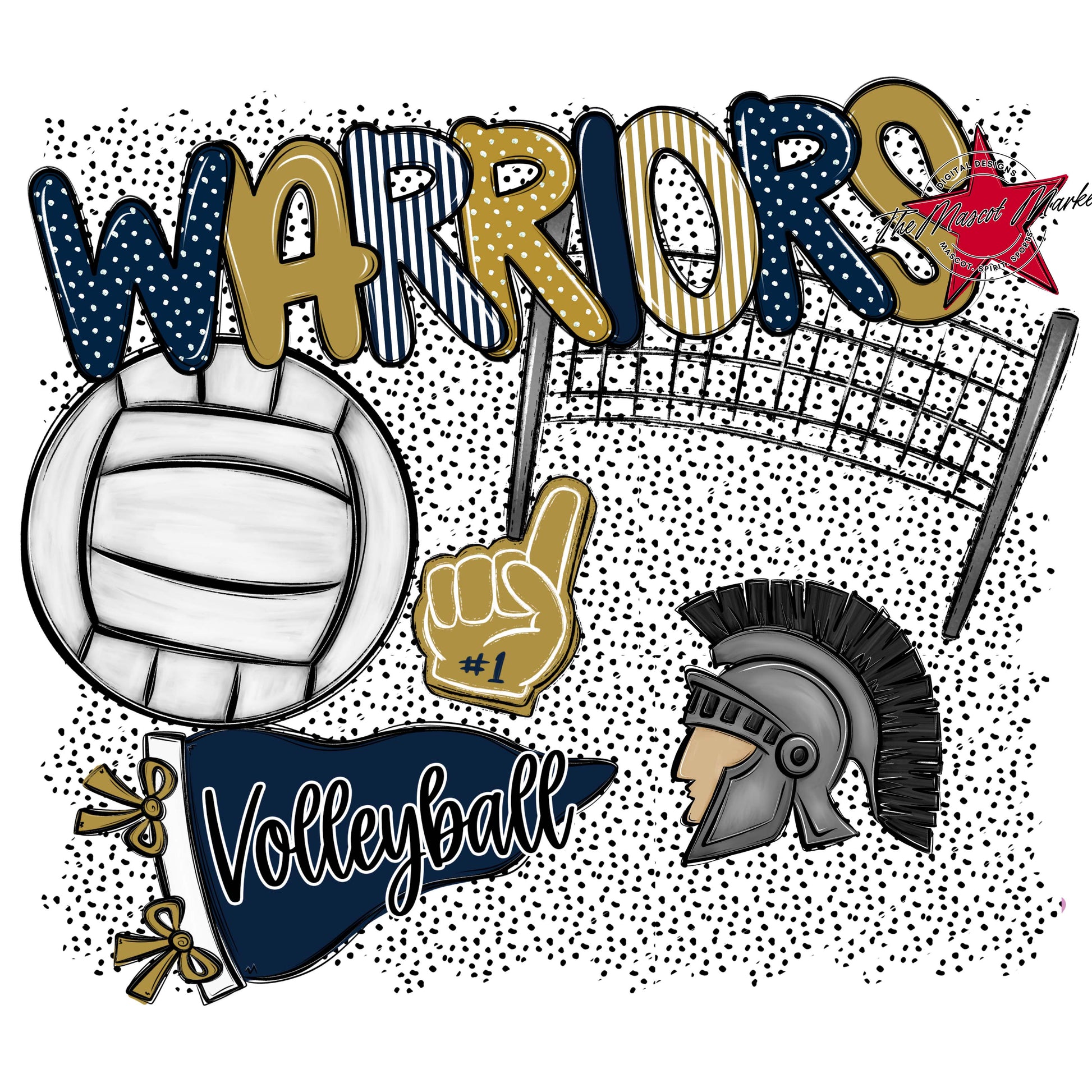 Warriors Volleyball Spirit-Navy & Gold